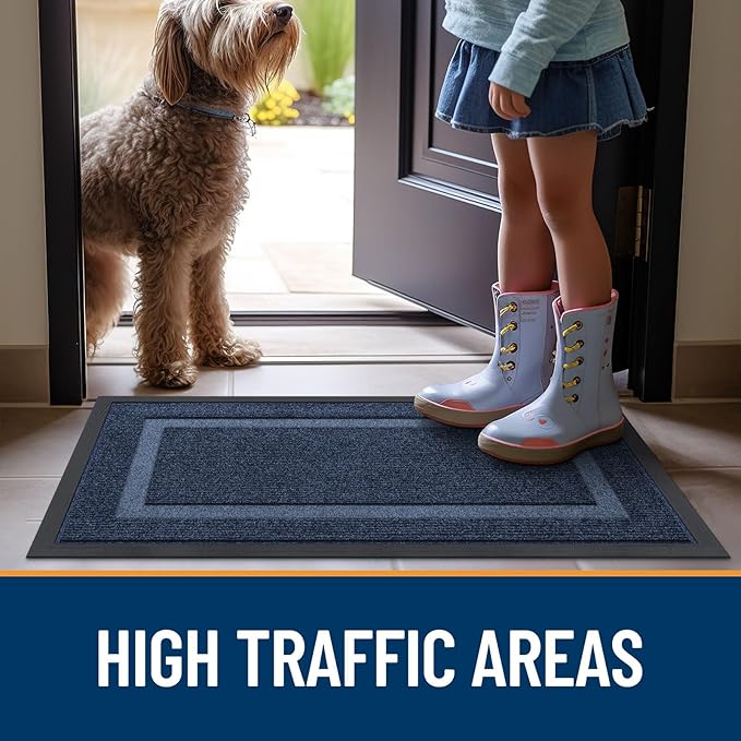 OLANLY Front Door Mat Outside 35x23, All-Season Heavy-Duty Rubber Doormat | Blue, Absorbent, Stain and Fade Resistant, Waterproof Non-Slip Backing, Low-Profile Indoor Outdoor Floor Mat for Entryway
