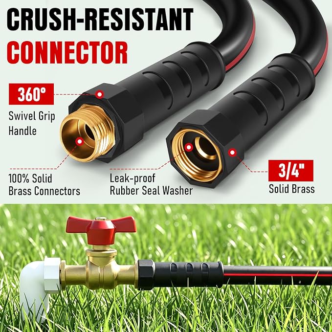 eavy Duty Garden Hose 25ft, NON-EXPANDABLE Flexible Water Hose, Kink Resistant Lightweight Hybrid Hose, Leakproof Hose Male to Female Fittings