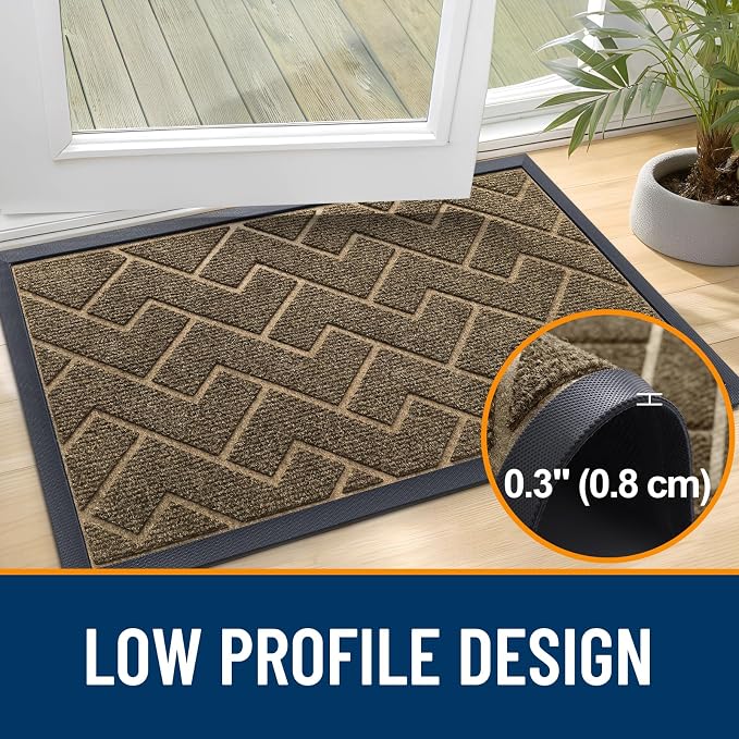 OLANLY Front Door Mat Outside 71x47, All-Season Absorbent Rubber Doormat | Brown, Heavy-Duty, Stain and Fade Resistant, Waterproof Non-Slip Backing, Low-Profile Indoor Outdoor Floor Mat for Entryway