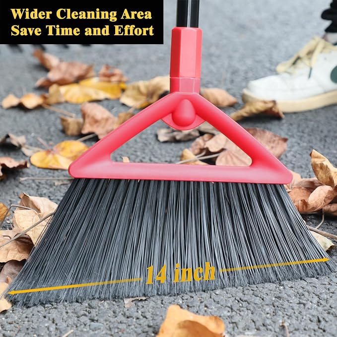 Heavy Duty Angle Broom, Upgraded Commercial Broom for Sweeping Indoor and Outdoor, Perfect Red Broom of Kitchen, Garage, Industrial and Courtyard