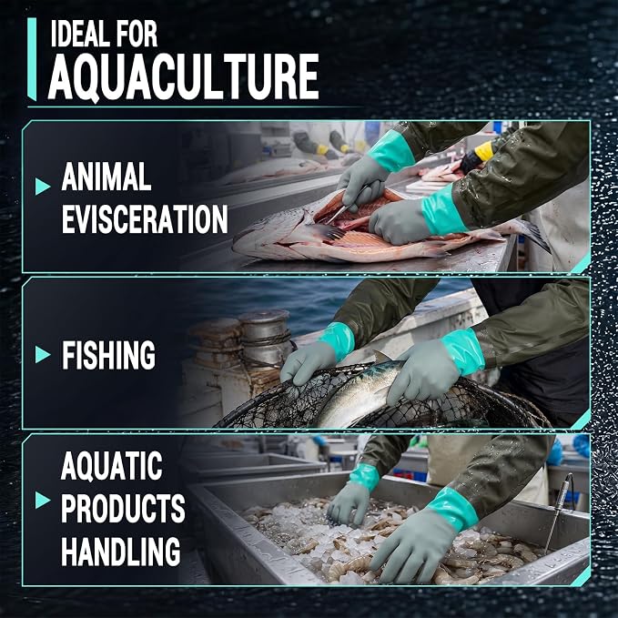 2 Pairs Aquarium Gloves Heavy Duty - 27.5 inch Waterproof Oil Resistant Anti-Slip Moisture-Wicking Elbow Length Gloves for Cleaning Pond Pet Fishing Garden Machinery Industry, Light Blue Gray