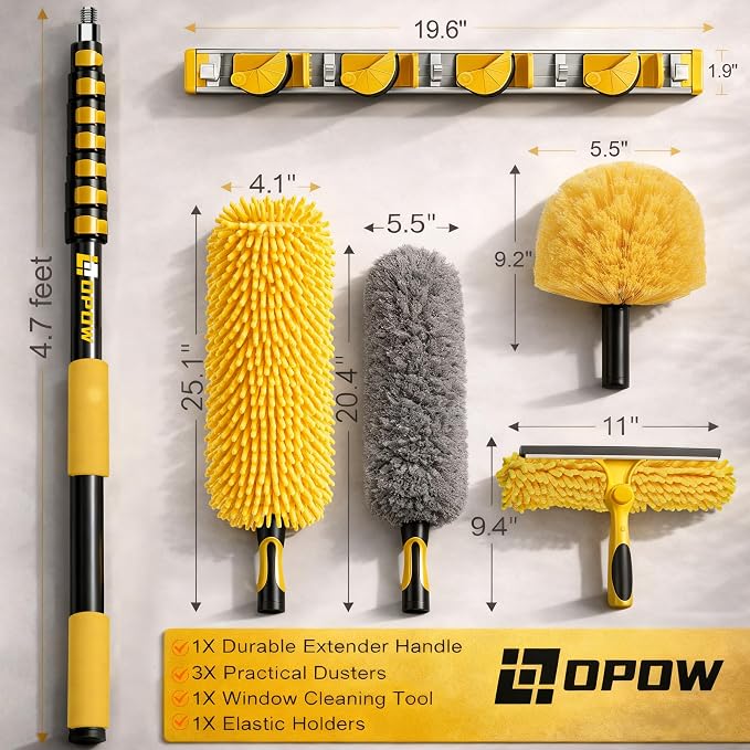 36 Foot High Ceiling Duster Kits with 4.6-30ft Heavy Duty Extension Pole | High Reach Duster for Cleaning,Microfiber Feather Duster,Cobweb Duster,Ceiling Fan Duster,Window Squeegee & Cleaner