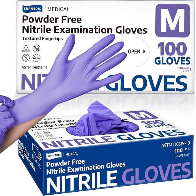 Medical Soft Max Nitrile Disposable Gloves Powder-Free, Violet 100 | Soft Stretch Fit • Powder-Free • Latex-Free • Examination • Cooking • Cleaning • Food Prep • Labotoray • Blue Violet • 100 Ct