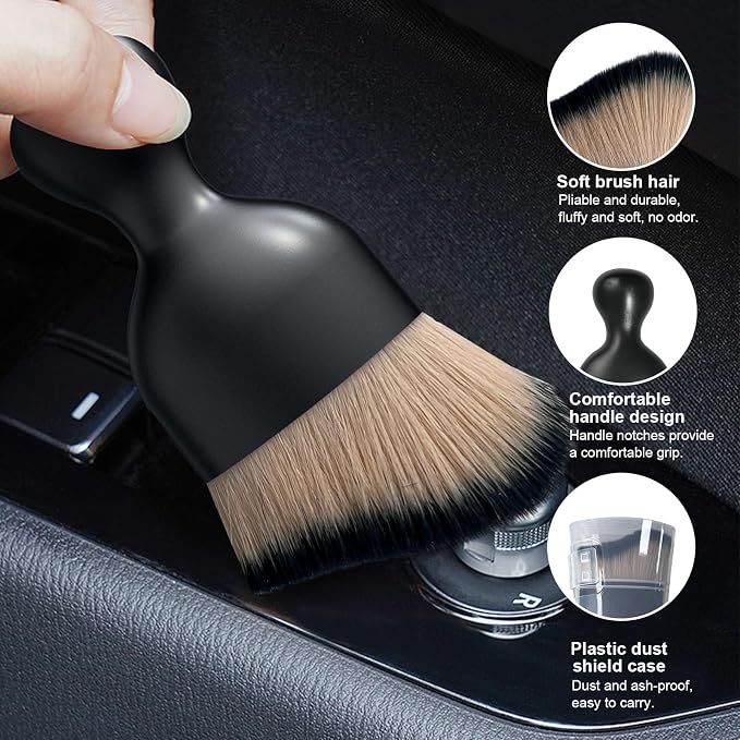 Ziciner 2 PCS Car Detailing Brush, Curved Soft Bristles Auto Removal Dust Collectors, Universal Vehicle Dashboard, Air Conditioner Vents etc Interior Cleaning Tool Accessory (Brown/Black)