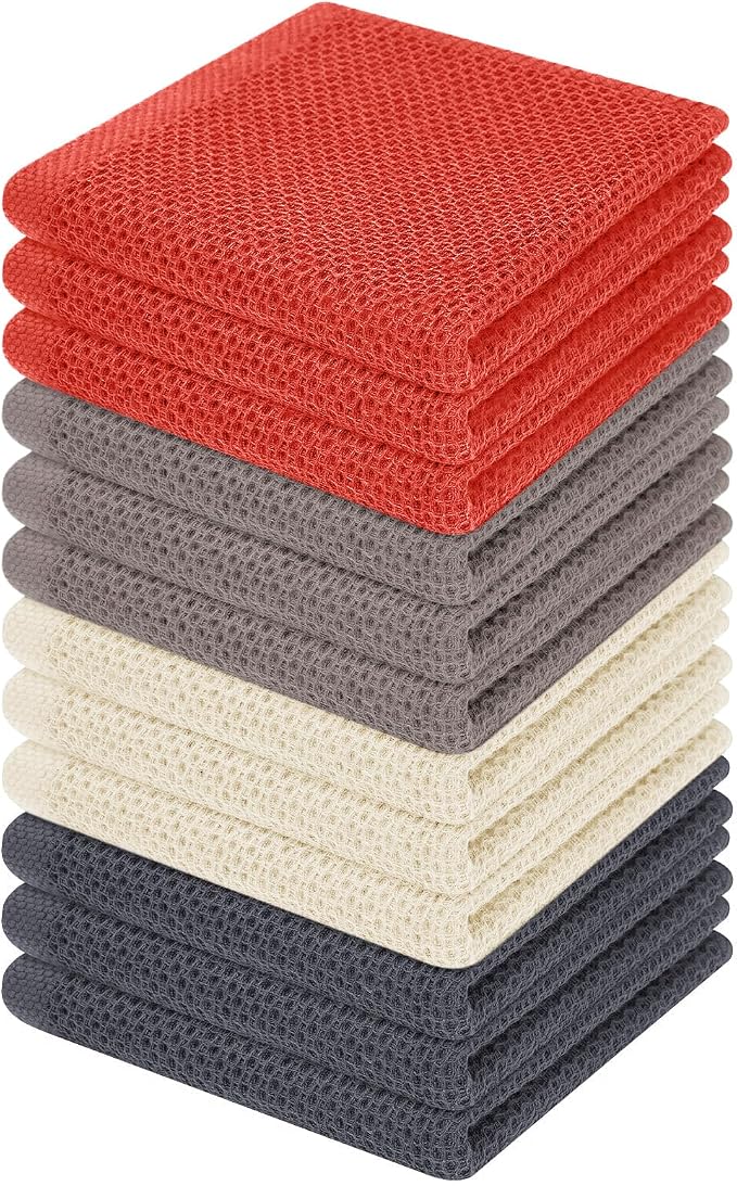 Homaxy 100% Cotton Waffle Weave Kitchen Dish Cloths 12-Pack, Multicolor | 12 x 12 Inches, Ultra Soft Absorbent Dish Towels, Quick Drying Dish Rags with Hanging Loop