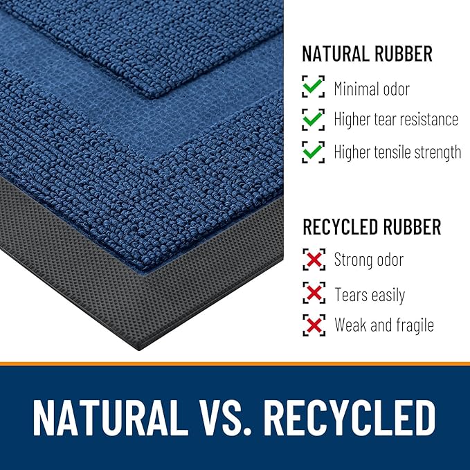 OLANLY Front Door Mat Outside 47x32, All-Season Heavy-Duty Rubber Doormat | Navy Blue, Absorbent, Stain Fade Resistant, Waterproof Non-Slip Backing, Low-Profile Indoor Outdoor Floor Mat for Entryway