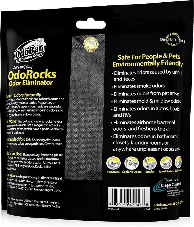 OdoBan Air Purifying OdoRocks Natural Odor Eliminator Made from Natural Volcanic Rocks, 2 Pound Bag, Fragrance Free (Pack of 2)