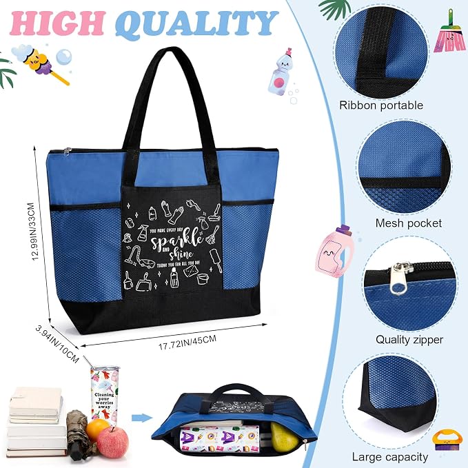 Sieral Housekeeping EVS Week Appreciation Gift, Housekeeper, Royal Blue | Insulated Tumbler 20oz & Large Tote Bag Set for Women Custodian School Healthcare Cleaning Crew House Cleaner Maid Janitor