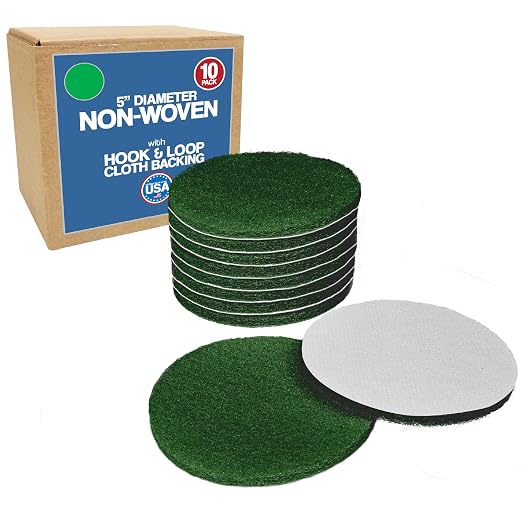 5" Abrasive Pad Hook & Loop Round Non-Woven 240 Grit - 10 Pack (Green)