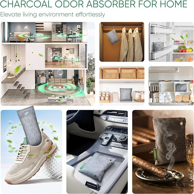 Activated Charcoal Odor Absorber,6 Pack Nature Odor Eliminator for Shoes, Bamboo Charcoal Air Purifying Bags,Shoe Deodorizer and Moisture Absorbers for Fresh Sneakers,Shoe Smell Remover | Bamboo Charcoal Air Purifying Bags,Shoe Deodorizer and Moisture ...