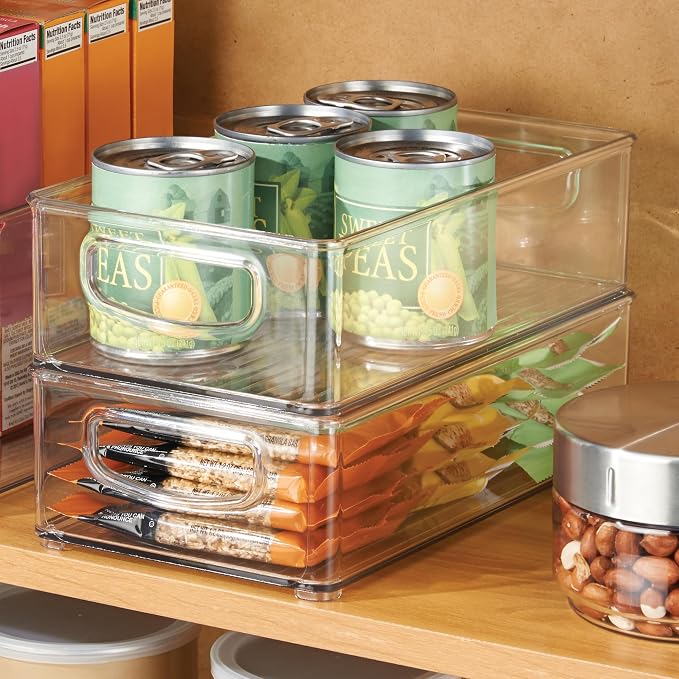 iDesign Stackable Pantry Bin with Handles, Set of 4, Clear | Kitchen Storage, Made in USA
