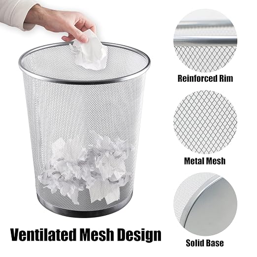 20PCS Mesh Trash Cans,6 Gal Mesh Office Trash Can, Silver Open Metal Wire Wastebaskets, Waste Basket Trash Can for Near Desk, Garbage Can,Recycling Garbage Container Bin for Office&Home