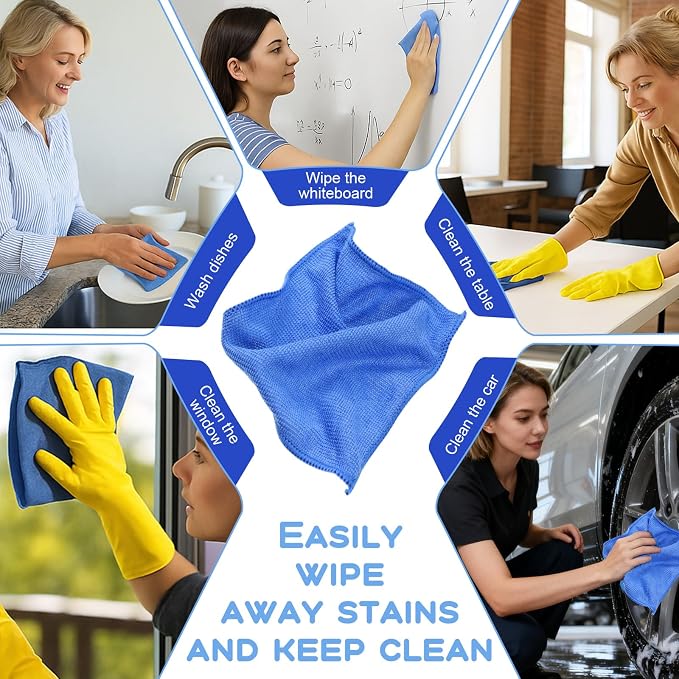 10 Pack Microfiber Cleaning Cloth 6"x6" Reusable Cleaning Rag Fast Drying Kitchen Towels Microfiber Towels Cars Wash Dry Erase Cloth for Housekeeping Home Kitchen Window Bathroom Car(Blue)