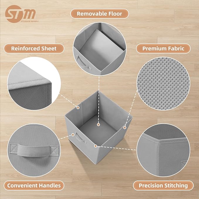 STORAGE MANIAC Storage Cubes, 13 Inch Collapsible Storage Bins with Handles, 10 Pack Fabric Foldable Bins for Organization, Durable Storage Bins for Closet, Shelves, Offices, 10-Pack Grey