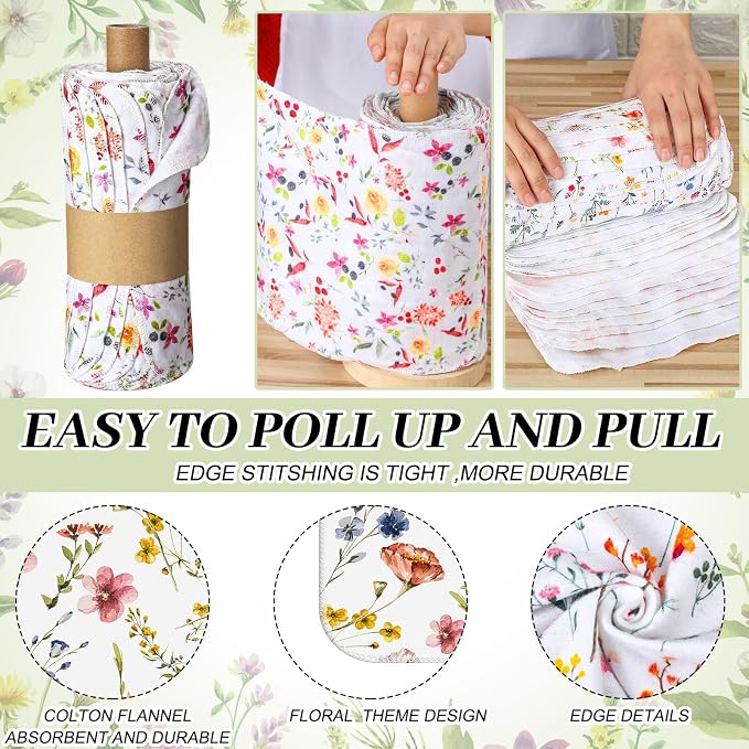 Reusable Kitchen Cloths Cotton Towel, 18 Pack, Wildflowers | Washable 9.84x11.81in, Paperless Towel Rolls Bulk, Cleaning Cloth Napkins for Dishes