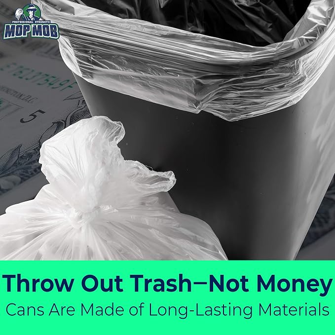 Space-Saving Trash Can and 4 Gal. Leak-Proof Liners Combo 4Pk. Small Black Plastic Wastebasket and Clear Bags Great for Bathroom, Kitchen or Office. Garbage Bin Fits Under Most Desks and Cabinets