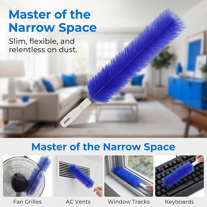 Bendable Microfiber Head, New Fan Cleaner Brush Reusable Dust Remover Washable ldeal for Electric Fans Air Conditioning, Home Car Vents, Curtain (Blue 4 Psc)