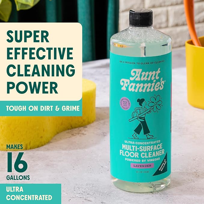 Aunt Fannie's Ultra Concentrated Vinegar Floor Cleaner, Lavender, 6 Pack | Makes Up to 16 Gallons per bottle, No Rinsing, Safe for Sealed Tile Vinyl Hardwood Laminate & Linoleum, Kid and Pet Safe