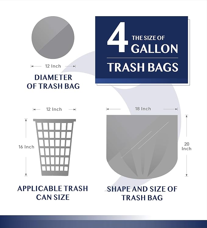 FORID Small Black Trash Bags, 4 Gallon Garbage Bags, 220 Counts Strong Plastic Trash Can Liners 15 Liter for Kitchen Bathroom Office Waste Basket - Durable & Thick Trash Bag