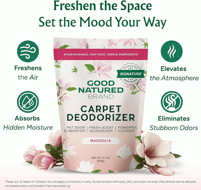 Good Natured Brand | Carpet Freshener & Deodorizer Powder | 31 oz Pet Odor Eliminator for Strong Odor & Pet Urine | Fresh Natural Magnolia Scent | Safe for Homes with Pets
