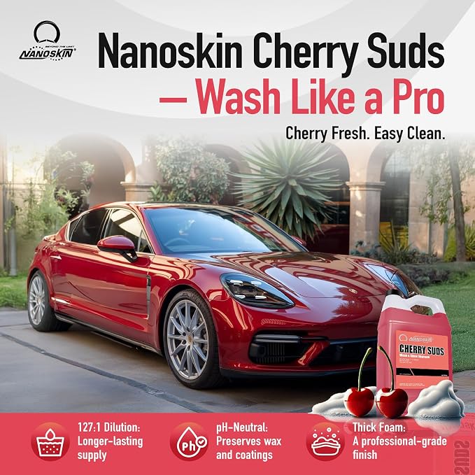 Nanoskin Cherry Scented Suds Car Wash Shampoo Foams, 1 Gallon | Foaming Formula, For Foam Cannon Gun or Bucket, Cars Trucks Motorcycles and RVs
