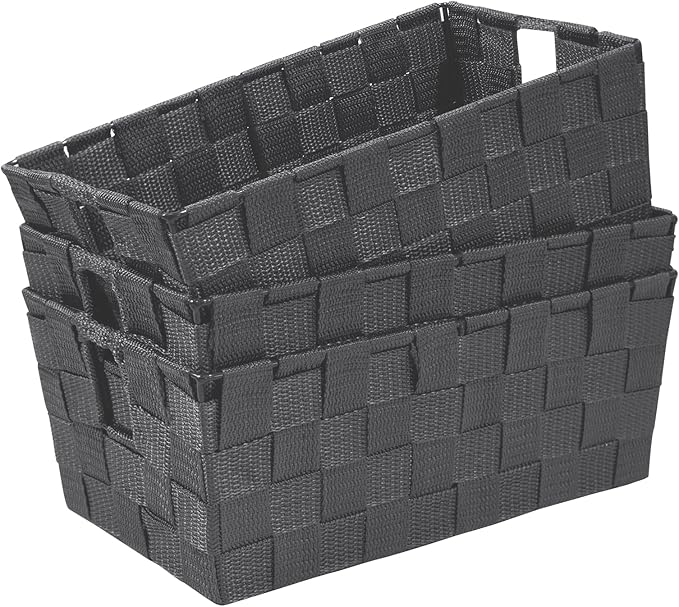 Woven Shelf Storage Tote Basket Bins Container, Storage Boxes Cube Organizer with Built-in Handles for Bedroom, Office, Closet, Clothes, Kids Room, Nursery 3pk(Grey)