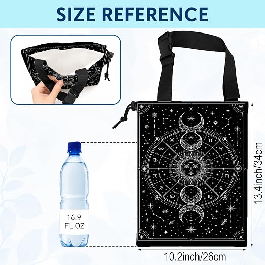 Mystical Witchy Astrology Car Trash Bag Hanging for Back Seat | Boho Sun and Moon Celestial Canvas Drawstring Car Garbage Bag with Adjustable Buckle Vehicle Trash Can