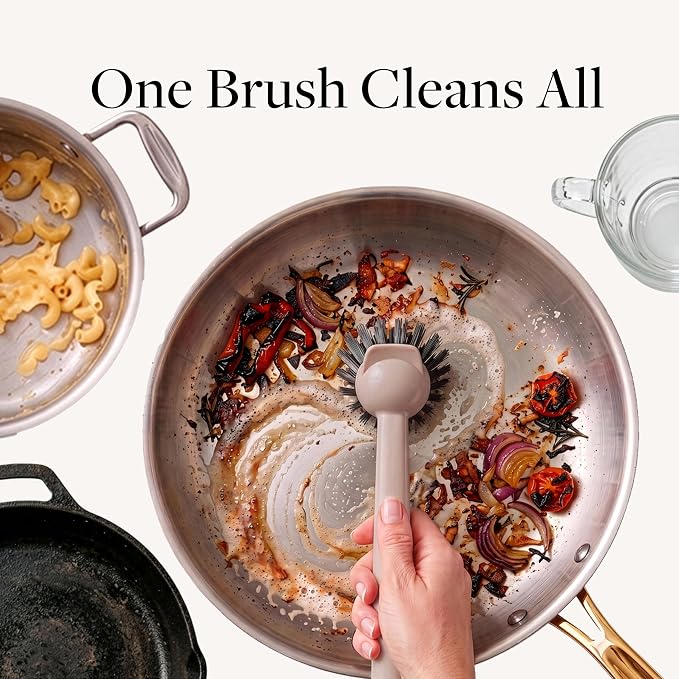 Earth & Mango Magnetic Dish Brush & Scraper, Snaps to Sink, Cacao Brown