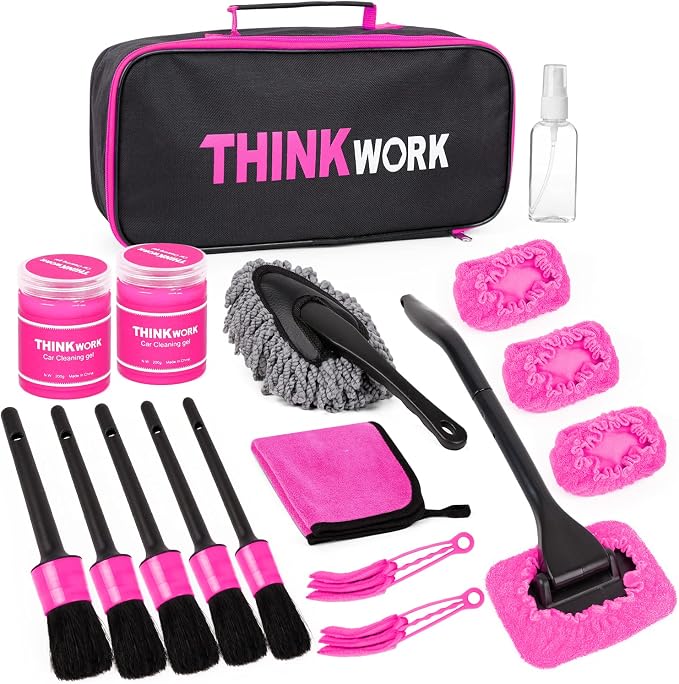 THINKWORK Car Detailing Kit Interior, Windshield Cleaner Tool, Dust Remover | 17PCS Car Cleaning Kit Inside, Car Detailing Brush Set for Windows, Dashboard & Air Vents, Car Cleaning Supplies for Gift