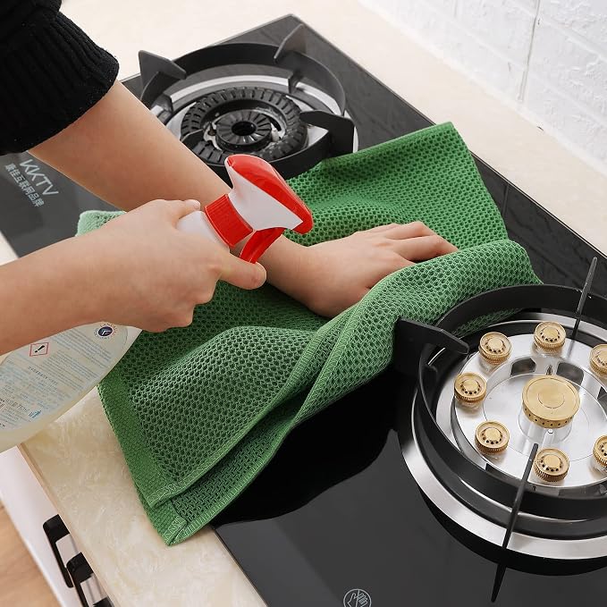 Homaxy 100% Cotton Waffle Weave Kitchen Dish Towels 8-Pack, Grass Green | 13 x 28 Inches, Ultra Soft Absorbent Dish Towels, Quick Drying Cleaning Towels
