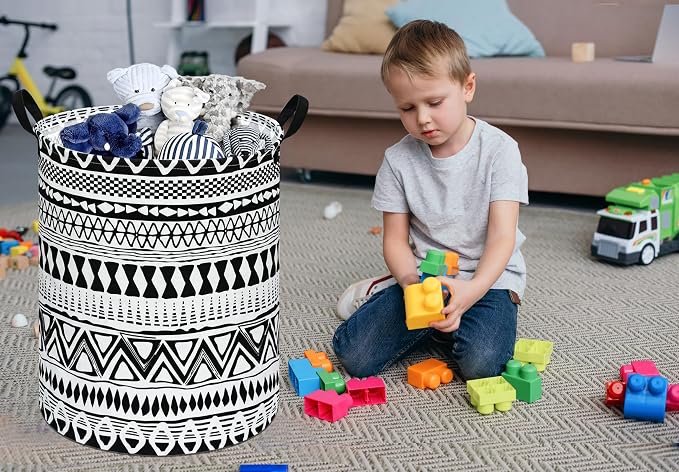 Round Laundry Hamper Storage Basket Fabric Material Storage Hamper Organization Basket, Storage Bin, Gift Box with Handles for Room