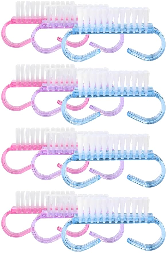 12-Pack Handle Grip Nail Brush(assorted color), Fingernail Scrub Cleaning Brushes for Toes and Nails Cleaner, Pedicure Brushes for Men and Women