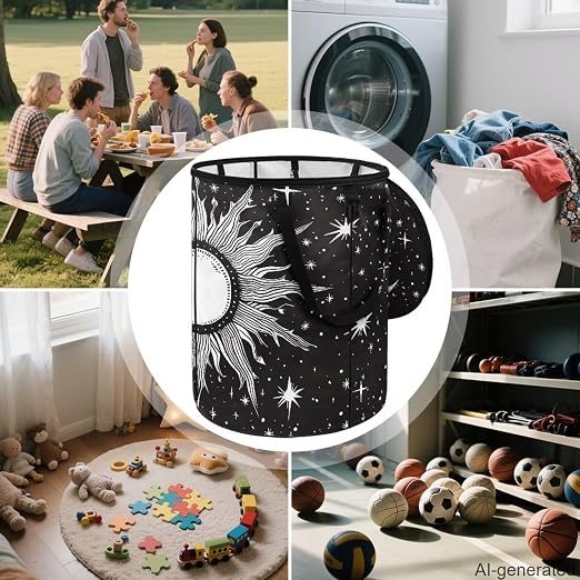 Gothic Sun Moon 24 Gallon Camping Trash Can Collapsible Outdoor Garbage Can Compact Easy to Store Recycling Bin for Camping RV Travel Waterproof Storage Bags for Clothes