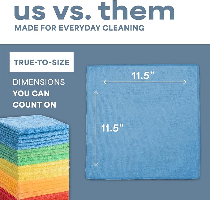 S&T INC. Microfiber Cleaning Cloth, 150 Pack, 11.5" x 11.5" | Bulk Cleaning Cloth for Home and Car, Reusable and Multi-Purpose Cleaning Rags for Business, Machine Washable