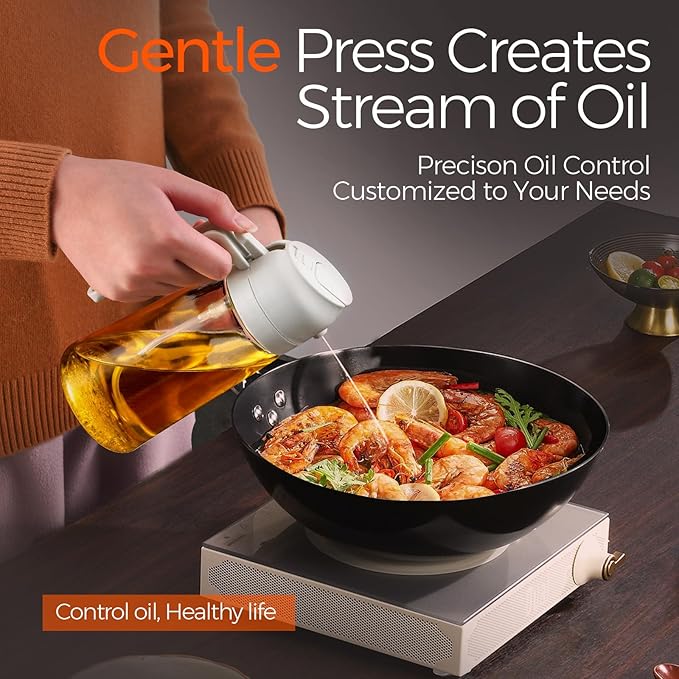 YARRAMATE 2Pcs 16oz/470ml 2 in 1 Oil Sprayer for Cooking with Stickers, Food-grade Glass Oil Spray Bottle, Oil Dispenser and Oil Sprayer for Kitchen, Salad, Frying, BBQ (White &Black) | Food-grade dispenser bottle, 470 ml, spray and pour, portion contr...