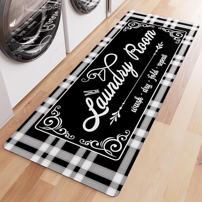 Non-Slip Laundry Room Rug Runner 17.3"x47.2" Washable Navy Buffalo Plaid - Bathroom Mudroom Kitchen Mat for Farmhouse Entryway Decor