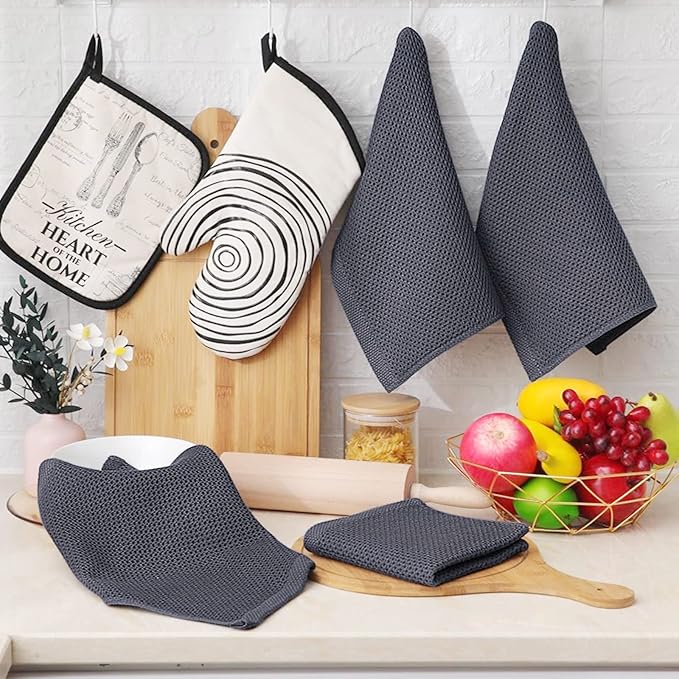 Homaxy 100% Cotton Waffle Weave Kitchen Dish Cloths 18-Pack, Dark Grey | 12 x 12 Inches, Ultra Soft Absorbent Dish Towels, Quick Drying Dish Rags with Hanging Loop