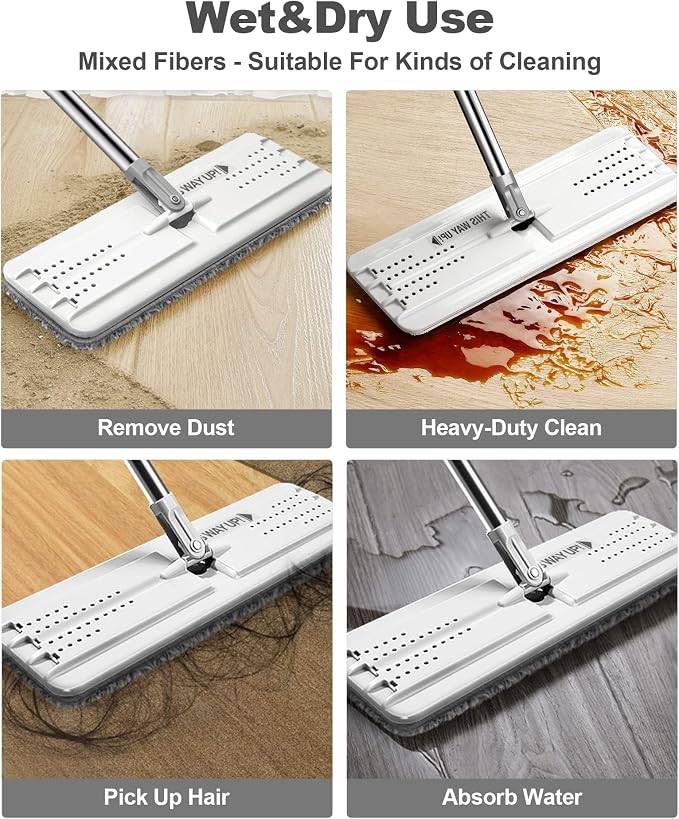 JOYMOOP Bathroom Cleaning Set, Mop and Bucket System with Toilet Brush Set, White, Microfiber Flat Mop for Household & Commercial Floor and Bathroom Cleaning