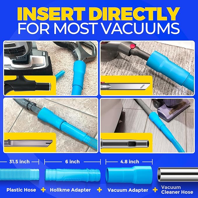 Holikme Dryer Vent Cleaner Kit 2Pack - Lint Vacuum Attachment & Brush | Blue Dryer Vent Vacuum Hose Attachment & Brush Reach Deep Traps - Remove Hidden Lint, Speed Drying & Reduce Fire Risk