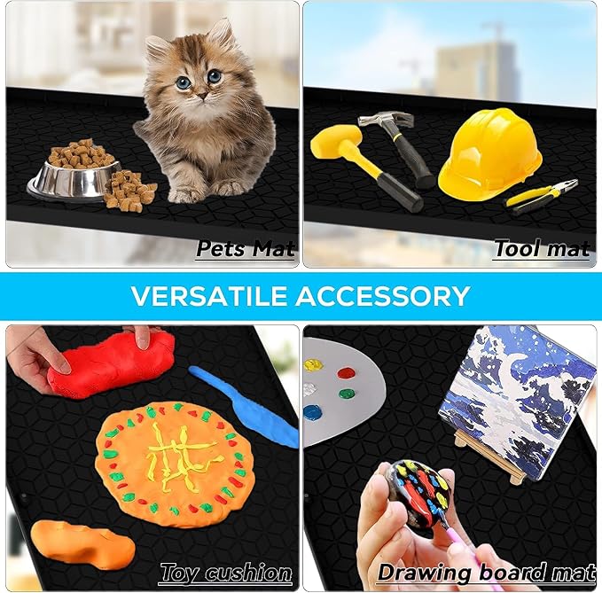 Under Sink Mat, 19"x22" Under Sink Mats for Kitchen, Silicone Waterproof Under Sink Liner, Sink Cabinet Organizer Tray with Drain Hole (Black, 19X22)