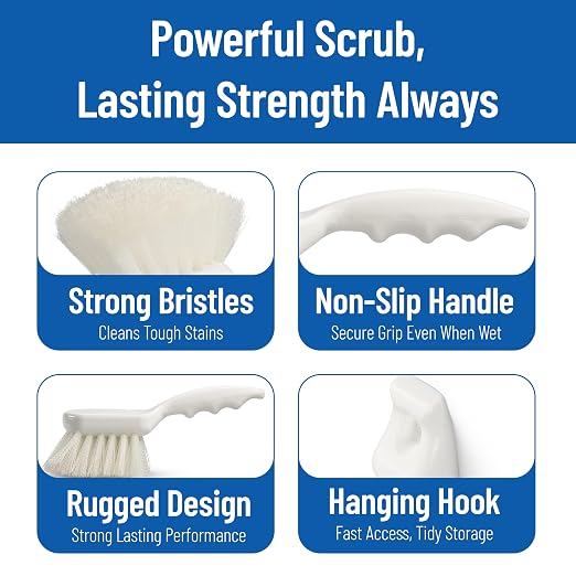 Sparta Nylon Utility Scrub Brush, 8 Inch, White | Flo-Pac, Pistol-Grip Handle, Soak-Proof Plastic, BPA Free, FDA-Compliant Materials