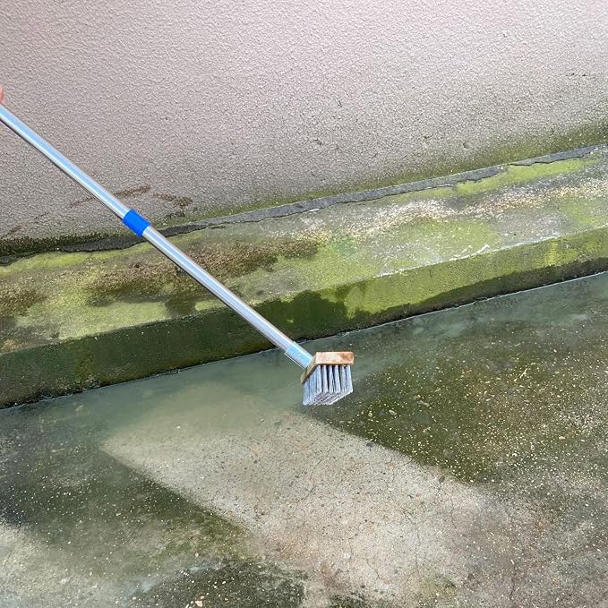Concrete Scrubber Manual Patio Scrubber Garden Sweeping Tool | Deck Scrub Brush Long Handle Outside Moss Remover Outdoor Scrubbing Tool Garage Cleaner for Patio Deck Garden Shower Wall
