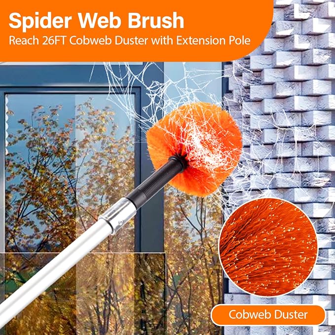 26FT High Reach Duster Cleaning Kit with 5-20 FT Extension Pole | High Ceiling Dust and Window Clean Kit with Microfiber Feather Duster,Cobweb Duster,Ceiling Fan Duster,Window Squeegee Clean