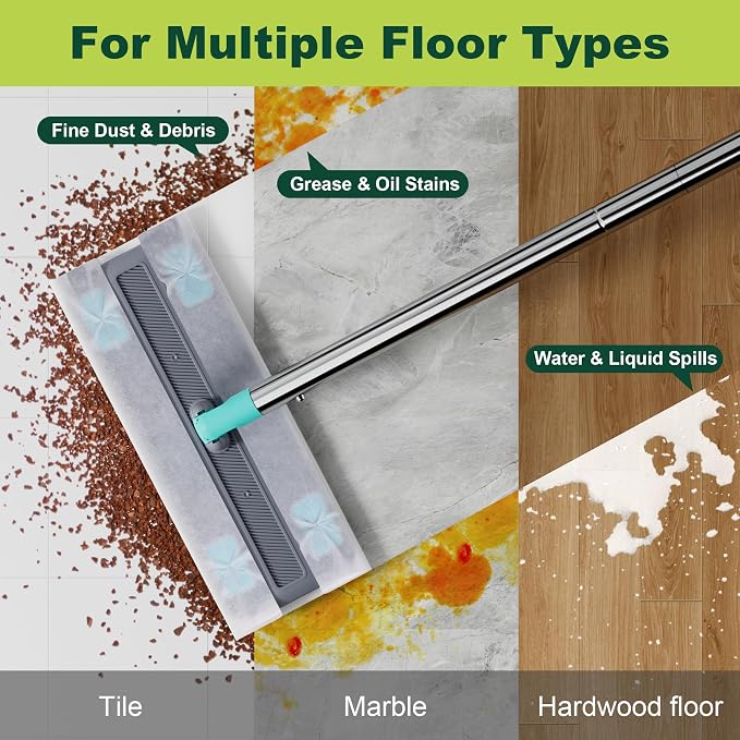 JOYMOOP Hands Free Multi Purpose Flat Mop, Dust Mop for Pet Hair and Floor, 72 Dry + 12 Wet Refills, Turquoise-Cyan & Muted Grey