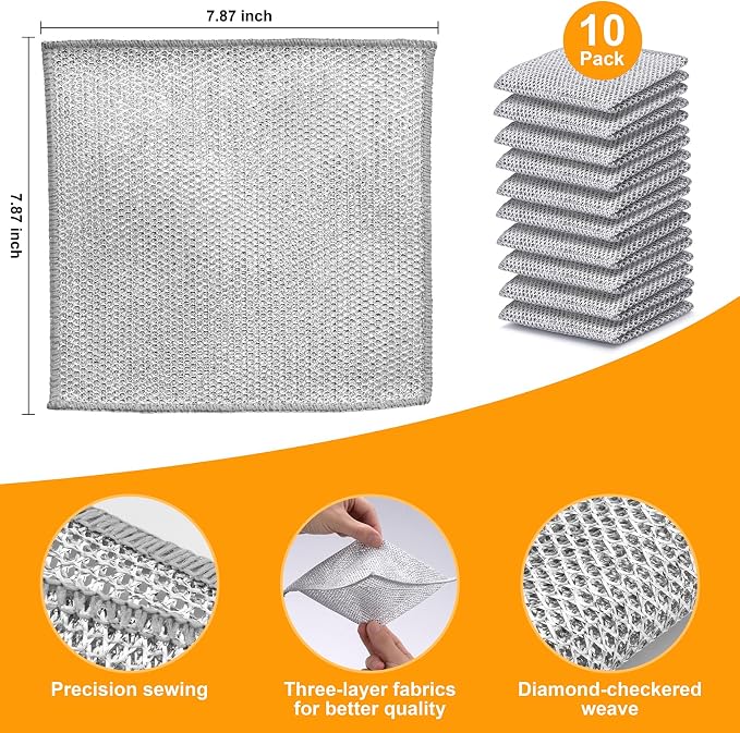 Inkhut Non Scratch Wire Dishcloth, Multipurpose Wire Dishwashing Rag for Wet and Dry, Multifunctional Dish Rags for Washing Dishes, Reusable Steel Wool Scrubber for Kitchen Cleaning
