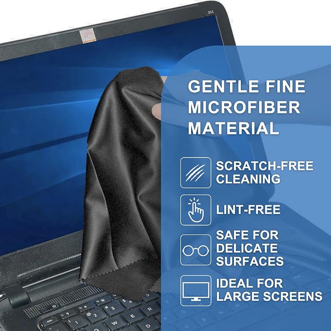 Eco-Fused Large Microfiber Cleaning Cloths - 4 Pack - 18 x 18 inch - Perfect for Wide Screen TVs, Large Computer Monitors- Also for Cleaning Glasses, Camera Lenses, Laptops and LCD Screens- Blue/Black