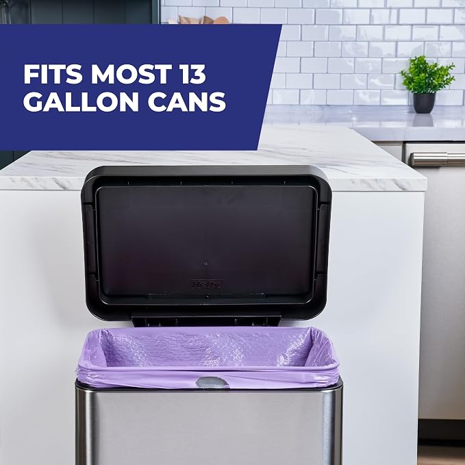 Hefty Ultra Strong 13 Gal Purple Kitchen Trash Bags, Lavender Scent, 110ct | Bulk Pack, 13G Tall Purple Trash Bags with Drawstrings for Kitchen, Resists Leaks, Continuous Odor Control, Fabuloso Lavender