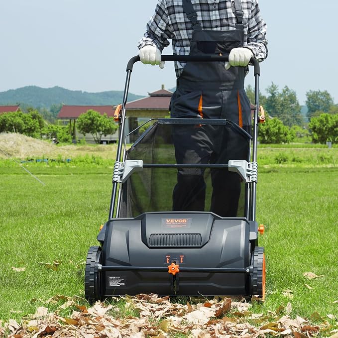 VEVOR Push Lawn Sweeper 21" Leaf & Grass Collector 3.5 cu. ft. Hopper Bag | Adjustable Brush Height & 2 Spinning Brushes, Manual Yard Sweeper for Leaves, Grass Clippings and Lawn Debris