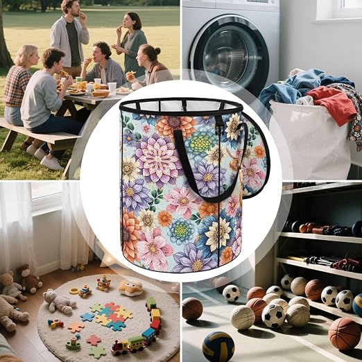 BIGCARJOB Boho Floral Big Trash Can with Lid, 22.83x17.71, Outdoor Recycling Bin Large Trash Can Outside Garbage Storage Bag for Camping Travel Beach, Highland Cow