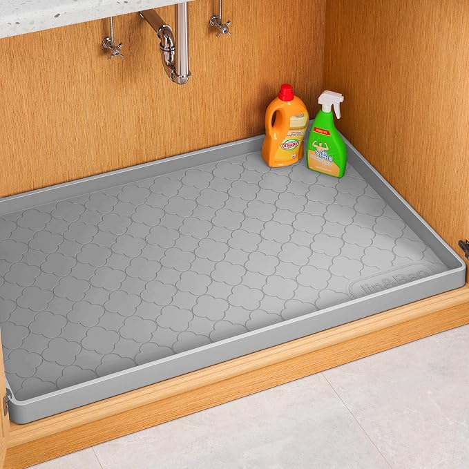 Jin&Bao Under Sink Mat 28" x 22" Waterproof Silicone Cabinet Kitchen Liner | Silicone kitchen cabinet protector, bathroom shelf liner, raised edge traps leaks, anti-slip, easy to clean & dishwasher safe